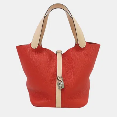 Pre-owned Hermes Red Bicolor Clemence And Swift Picotin Lock 22