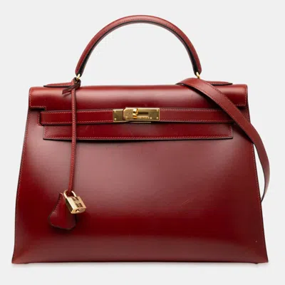 Pre-owned Hermes Red Box Calf Kelly Retourne 32