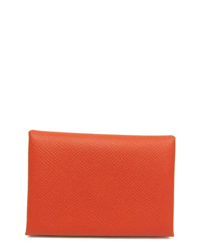 Hermes Hermès Red Brown Epsom Leather Card Case (authentic Pre-loved)