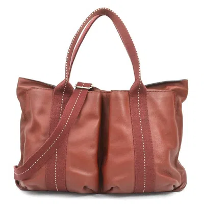 Pre-owned Hermes Red Brown Veau Derma Handbag Shoulder Bag ()