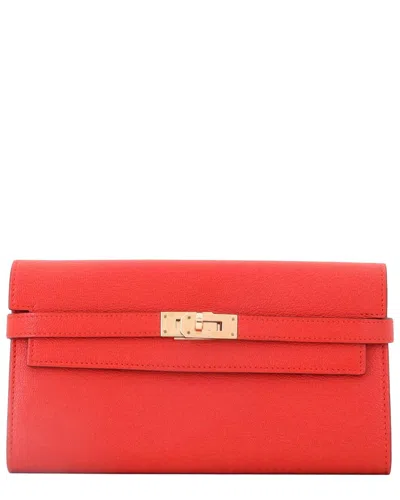 Pre-owned Hermes Hermès Red Chevre Mysore Kelly Wallet Long (authentic Pre-loved)