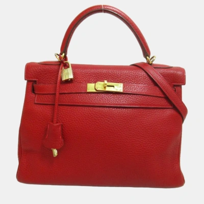 Pre-owned Hermes Red Clemence Leather Kelly 32 Tote Bag