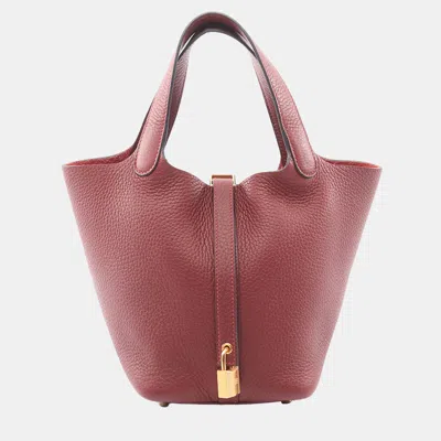 Pre-owned Hermes Red Clemence Picotin Lock 18