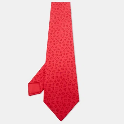 Pre-owned Hermes Red Clover Leaf Print Silk Tie