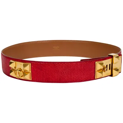 Pre-owned Hermes Hermès Red Collier De Chien Lizard Belt