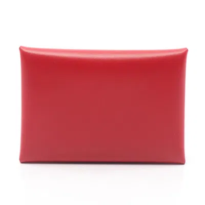 Pre-owned Hermes Red Color Box Calf Leather Coin Purse/coin Case ()