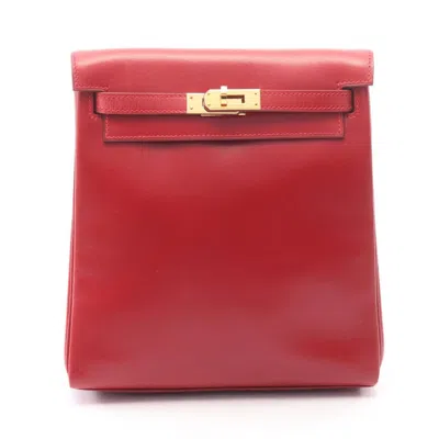 Pre-owned Hermes Red Color Box Calf Leather Leather Backpack Handbag ()