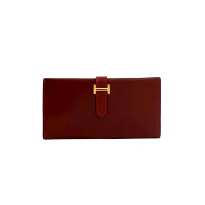 Pre-owned Hermes Red Color Box Calf Leather Long Wallet (bi-fold) ()