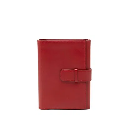 Pre-owned Hermes Red Color Box Calf Leather Wallet (tri-fold) ()