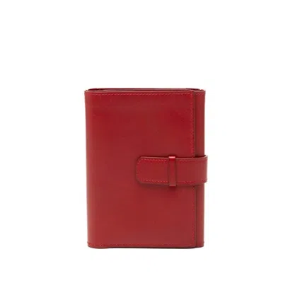 Pre-owned Hermes Red Color Box Calf Leather Wallet (tri-fold) ()