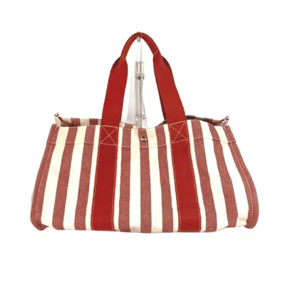 Pre-owned Hermes Red Color Canvas Beach Bag Handbag Tote Bag ()