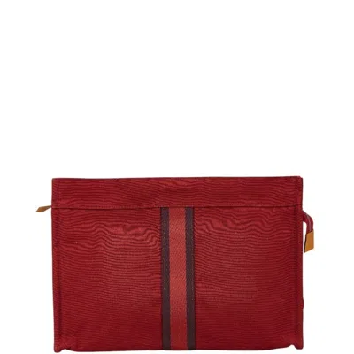 Pre-owned Hermes Red Color Canvas Clutch Bag ()