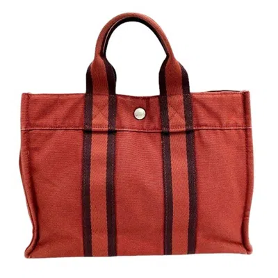 Pre-owned Hermes Red Color Canvas Handbag Tote Bag ()