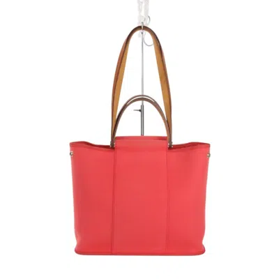 Pre-owned Hermes Red Color Canvas Leather Tote Bag ()