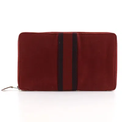 Pre-owned Hermes Red Color Canvas Long Wallet (bi-fold) ()