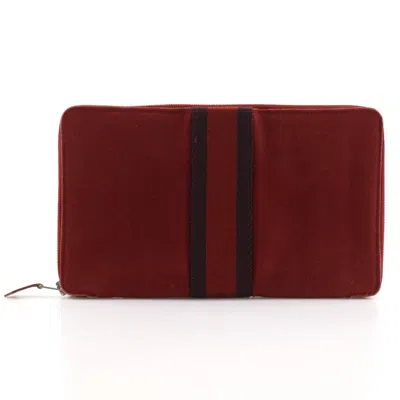 Pre-owned Hermes Red Color Canvas Long Wallet (bi-fold) ()