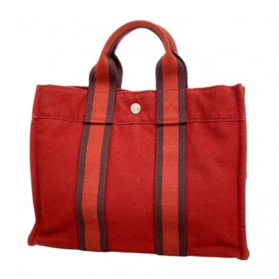 Pre-owned Hermes Red Color Canvas Tote Bag ()