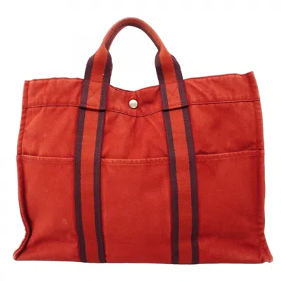 Pre-owned Hermes Red Color Canvas Tote Bag ()