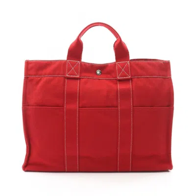 Pre-owned Hermes Red Color Canvas Tote Bag ()