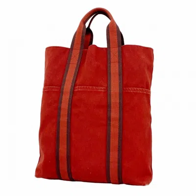 Pre-owned Hermes Red Color Canvas Tote Bag ()