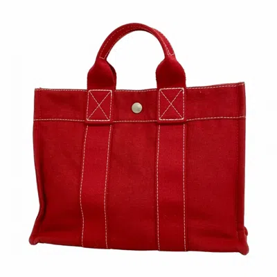 Pre-owned Hermes Red Color Canvas Tote Bag ()