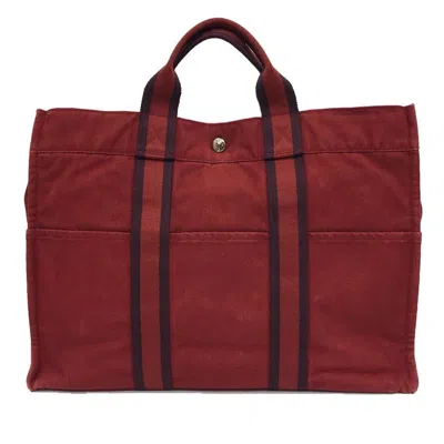 Pre-owned Hermes Red Color Canvas Tote Bag ()