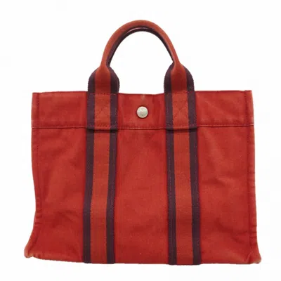 Pre-owned Hermes Red Color Canvas Tote Bag ()