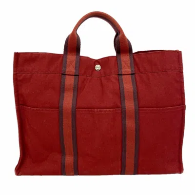 Pre-owned Hermes Red Color Canvas Tote Bag ()