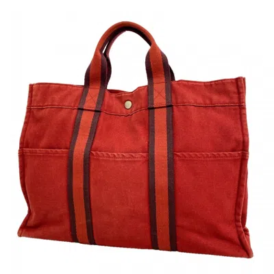 Pre-owned Hermes Red Color Canvas Tote Bag ()