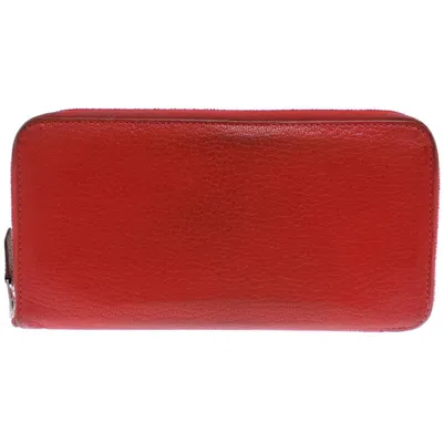 Pre-owned Hermes Red Color Chevre Leather Long Wallet (bi-fold) ()
