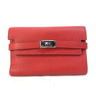 Pre-owned Hermes Red Color Chevre Leather Wallet (tri-fold) ()