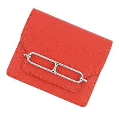 Pre-owned Hermes Red Color Chevre Myzore Leather Wallet (bi-fold) ()