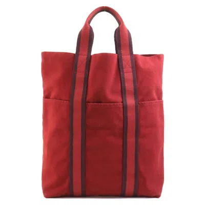 Pre-owned Hermes Red Color Cotton Handbag Tote Bag ()