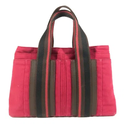 Pre-owned Hermes Red Color Cotton Handbag Tote Bag ()
