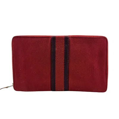 Pre-owned Hermes Red Color Cotton Long Wallet (bi-fold) ()