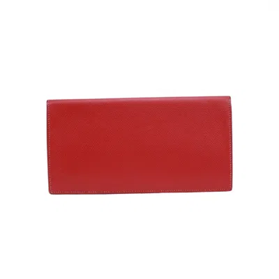 Pre-owned Hermes Red Color Courchevel Leather Long Wallet (bi-fold) ()