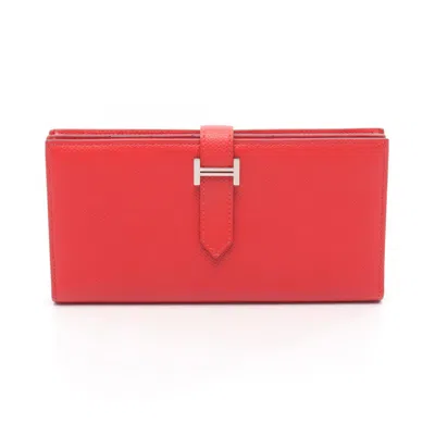 Pre-owned Hermes Red Color Epsom Leather Leather Long Wallet (bi-fold) ()