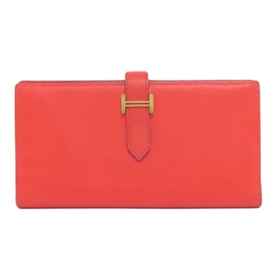 Pre-owned Hermes Red Color Epsom Leather Long Wallet (bi-fold) ()