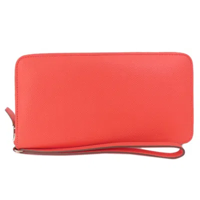 Pre-owned Hermes Red Color Epsom Leather Long Wallet (bi-fold) ()