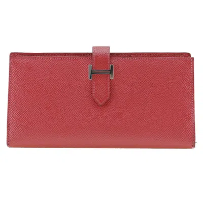 Pre-owned Hermes Red Color Epsom Leather Long Wallet (bi-fold) ()