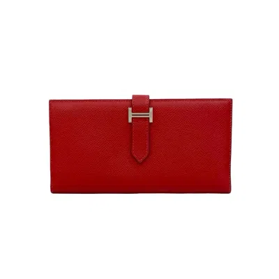 Pre-owned Hermes Red Color Epsom Leather Long Wallet (bi-fold) ()