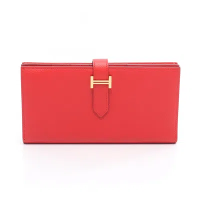 Pre-owned Hermes Red Color Epsom Leather Long Wallet (bi-fold) ()