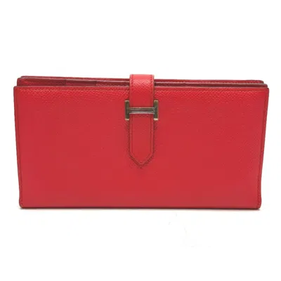 Pre-owned Hermes Red Color Epsom Leather Long Wallet (bi-fold) ()