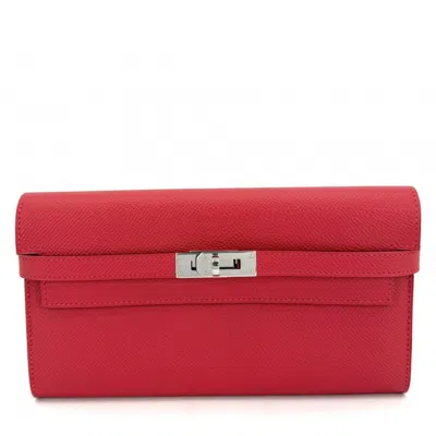 Pre-owned Hermes Red Color Epsom Leather Long Wallet (bi-fold) ()