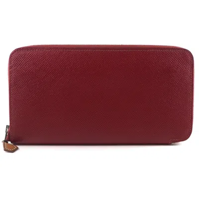 Pre-owned Hermes Red Color Epsom Leather Silk Long Wallet (bi-fold) ()