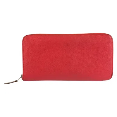 Pre-owned Hermes Red Color Epsom Leather Silk Long Wallet (bi-fold) ()