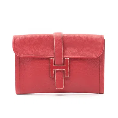 Pre-owned Hermes Red Color Fjord Leather Leather Clutch Bag ()