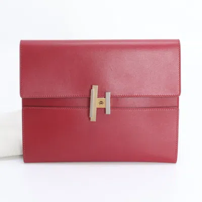 Pre-owned Hermes Red Color Leather Clutch Bag Pouch ()