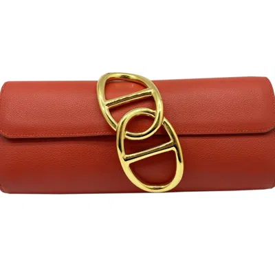 Pre-owned Hermes Red Color Leather Clutch Bag ()