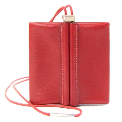 Pre-owned Hermes Red Color Leather Coin Purse/coin Case ()